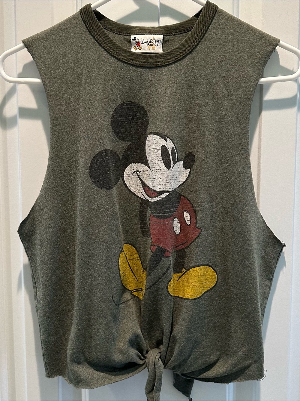 WDW Vintage Disney Mickey Mouse Distressed Cutoff Sleeve Tee S